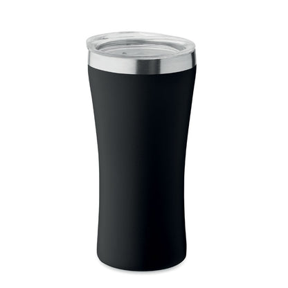Vaso negro de acero inoxidable con tapa transparente de plástico