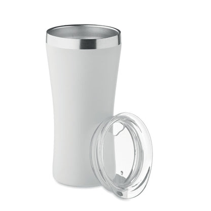 Vaso metálico blanco con tapadera transparente
