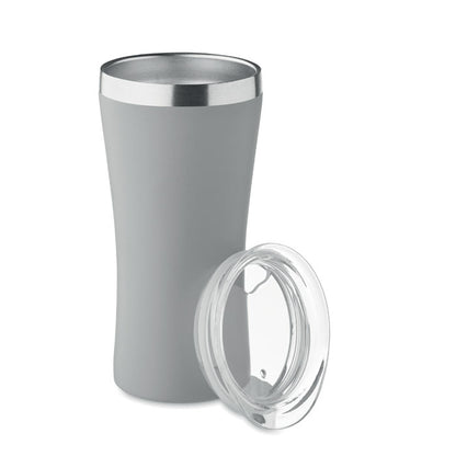 Vaso metálico gris con tapadera de rosca transparente