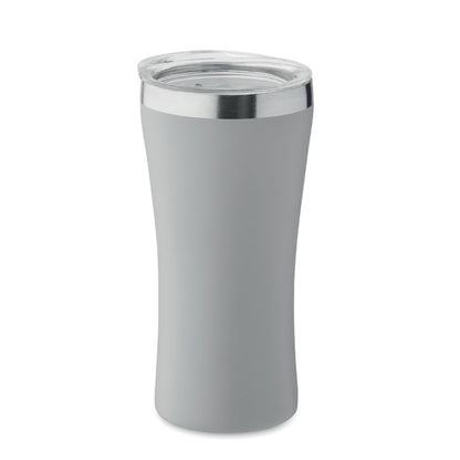 Vaso gris de acero inoxidable con tapa transparente de plástico
