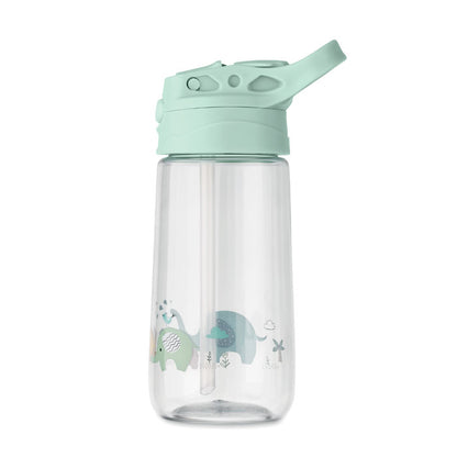 Vista lateral de  Botella niños Tritan con dibujos y tapa verde