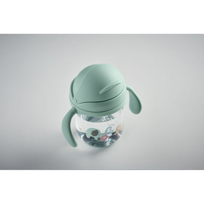 Vista superior de vaso para bebés con tapadera deslizante