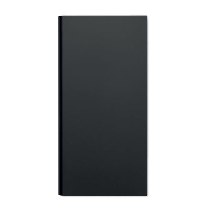 Vista frontal de powerbank rectangular  de aluminio negro