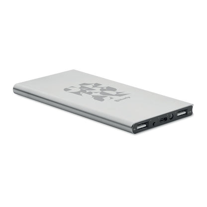 Powerbank de aluminio gris personalizada con logotipo en parte superior