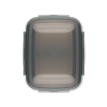 Vista superior de taper de metal con tapa de plástico