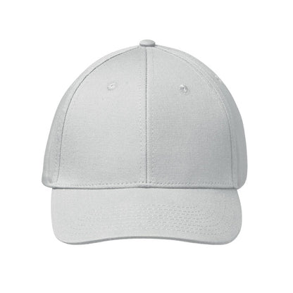 Vista frontal de gorra de 6 paneles blanca 