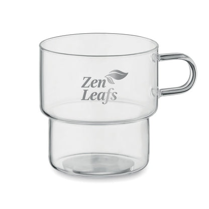 Taza de borosilicato de estilo minimalista personalizada con logotipo