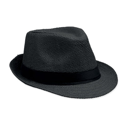 Sombrero de paja de papel negro vista frontal