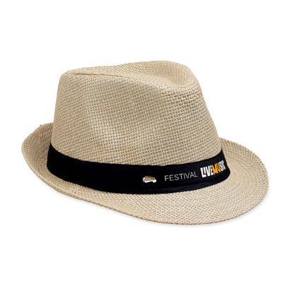 Sombrero azul con cinta negra vista lateral