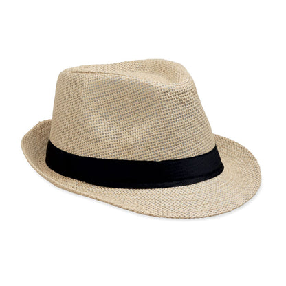 Sombrero beige con banda negra vista lateral