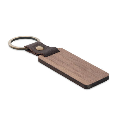 Llavero rectangular  e madera personalizado a láser con un logotipo