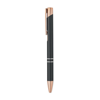 Bolígrafo con pulsador de aluminio recicla. dorado y negro