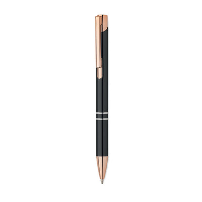 Bolígrafo con pulsador de aluminio recicla. dorado y negro