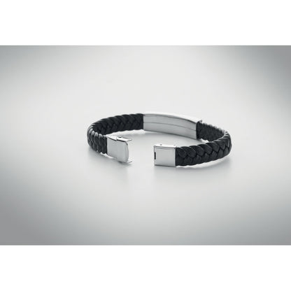 Vista trasera de pulsera abierta de cuero y acero