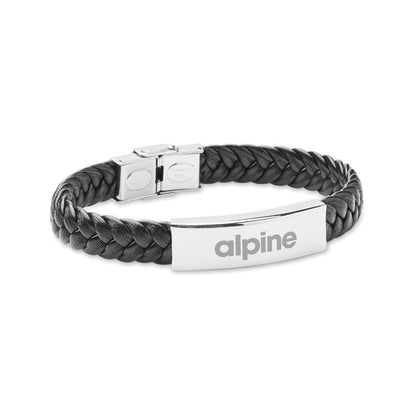 Pulsera de piel trenzada con acero y logo marcado a laser