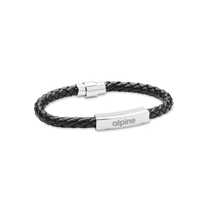 Pulsera de piel trenzada y acero con logo impreso