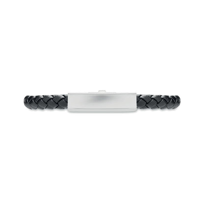 Vista frontal de pulsera de acero y cuero