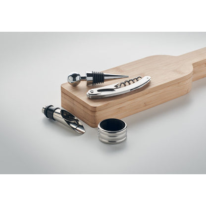 Set de accesorios para vino con caja de madera
