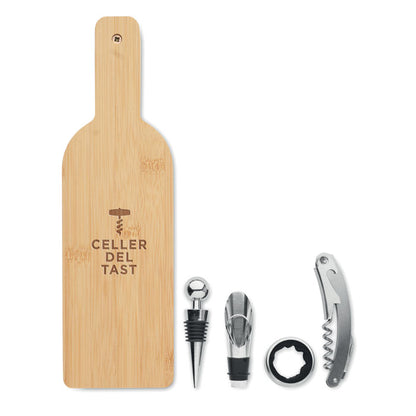 sacacorchos, vertedor de vino, tapón de botella y anillo de goteo de botella de vino en caja de madera personalizada con logotipo