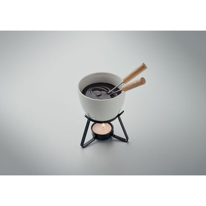 Juego de fondue con diseño elegante y funcional para dos comensales.