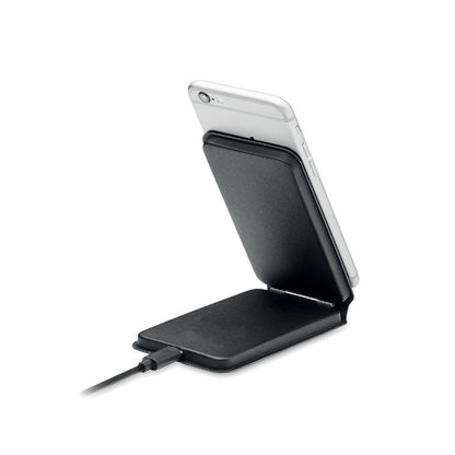 Cargador inalámbrico plegable negro con soporte magnético para smartphone