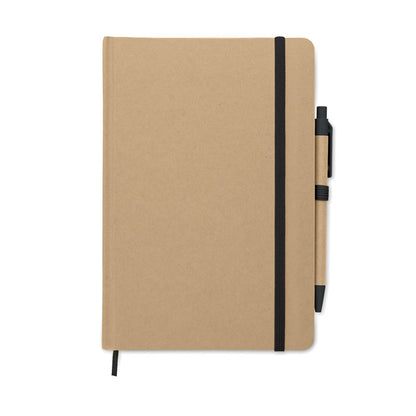 Libreta de cartón cierre goma negra y boli de cartón