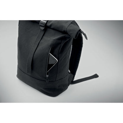Detalle trasera de Mochila portátil de 15 negra cierre rolltop