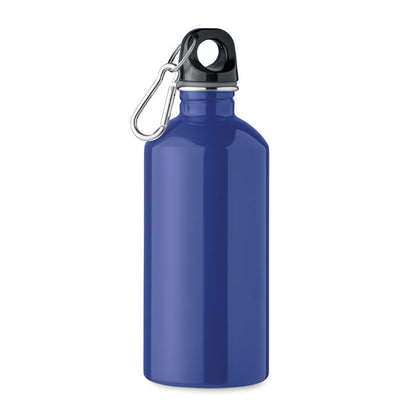 Botella azul con tapón y mosquetón