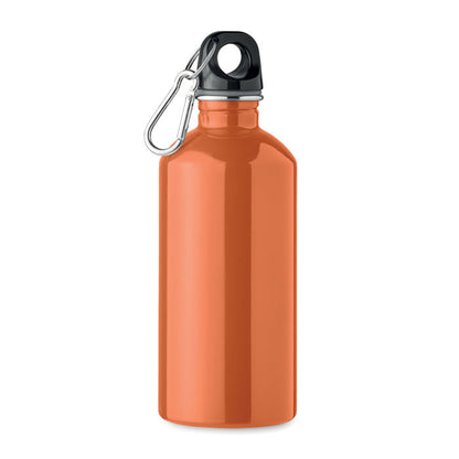 Botella naranja  de acero con tapón quitado