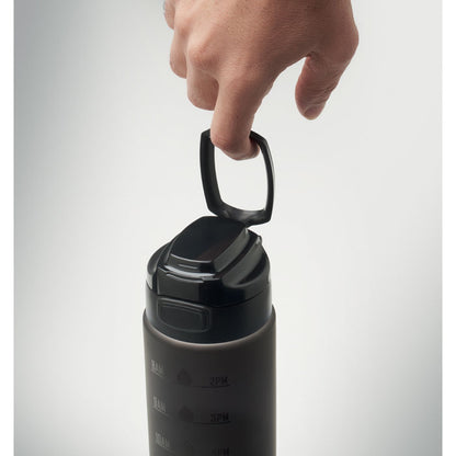 mano con Botella deportiva  con horas impresas negra
