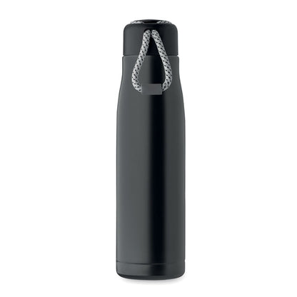  Botella de acero negro con tapa con cordón