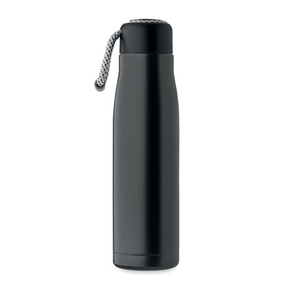  Botella de acero negro con tapa con cordón