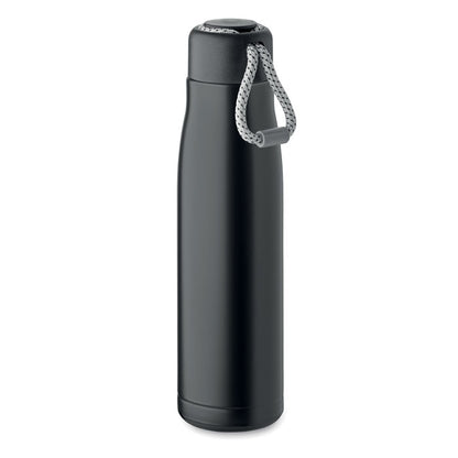  Botella de acero negro con tapa con cordón