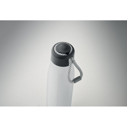 Vista superior de  Botella de acero blanca con tapa con cordón