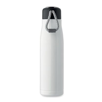  Botella de acero blanco con tapa con cordón