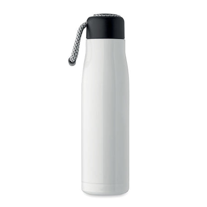  Botella de acero blanco con tapa con cordón
