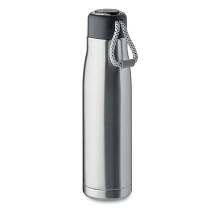  Botella de acero plata con tapa con cordón