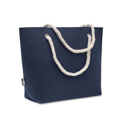 Bolsa de playa o de la compra de fieltro azul marino con asa de cordón. 