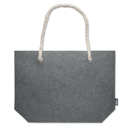 Bolsa de playa de fieltro reciclado gris con asas de cordones color natural