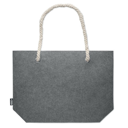 Bolsa de fieltro gris grande con fuelle y con asas de cordón