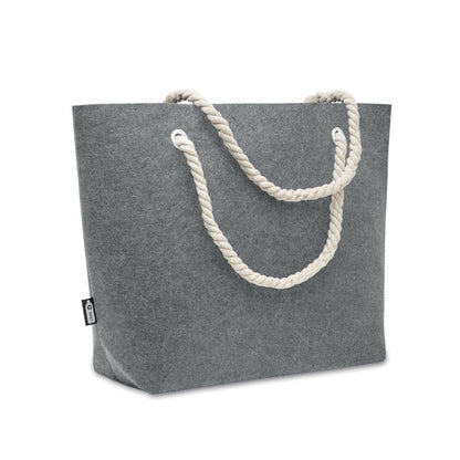 Bolsa de playa o de la compra de fieltro gris con asa de cordón. 