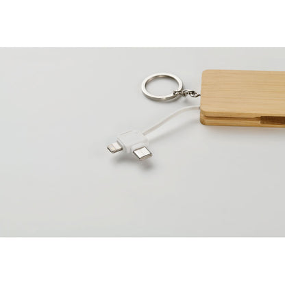 Llavero de madera con cables de Entrada Tipo-C y Tipo-A y de Salida: Tipo-C y micro-B 