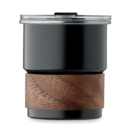 Vaso personalizado de 260 ml con cuerpo metálico y funda desmontable de madera natural