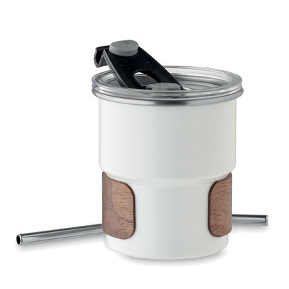 Vaso térmico de pared simple con detalles naturales y tapa a prueba de derrames