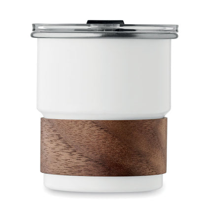 Vaso térmico de pared simple con detalles naturales y tapa a prueba de derrames