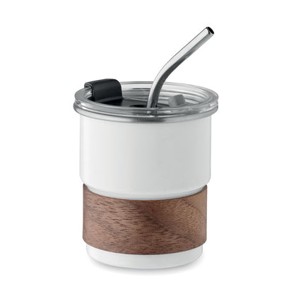 Vaso personalizado con funda de madera desmontable y pajita de acero inoxidable