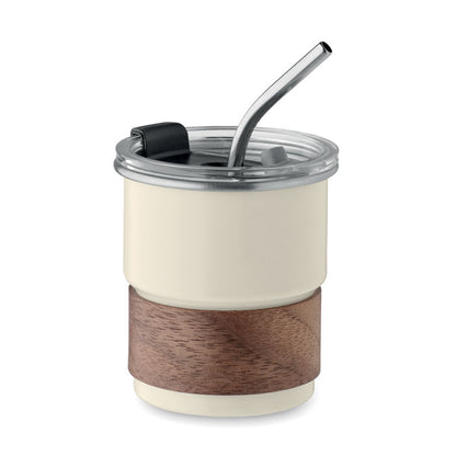 Vaso cilíndrico de 260 ml en acero reciclado con protección de acacia desmontable