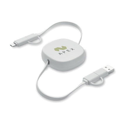 Cable de carga retractil blanco personalizado con logotipo