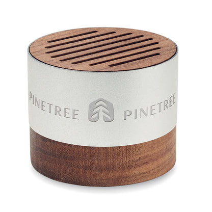 Altavoz de metal y madera personalizado con logotipo