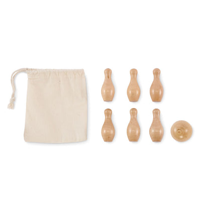 6 bolos de madera con funda de algodón para transporte